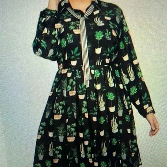 Eloquii Dress Potted Plants Fit & Flare Black Size 22 - Picture 1 of 15
